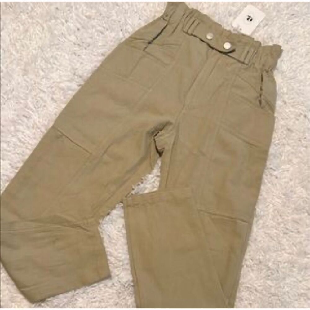Elodie Revolve Olive Green High Rise Paper Bag Pants Size Large New